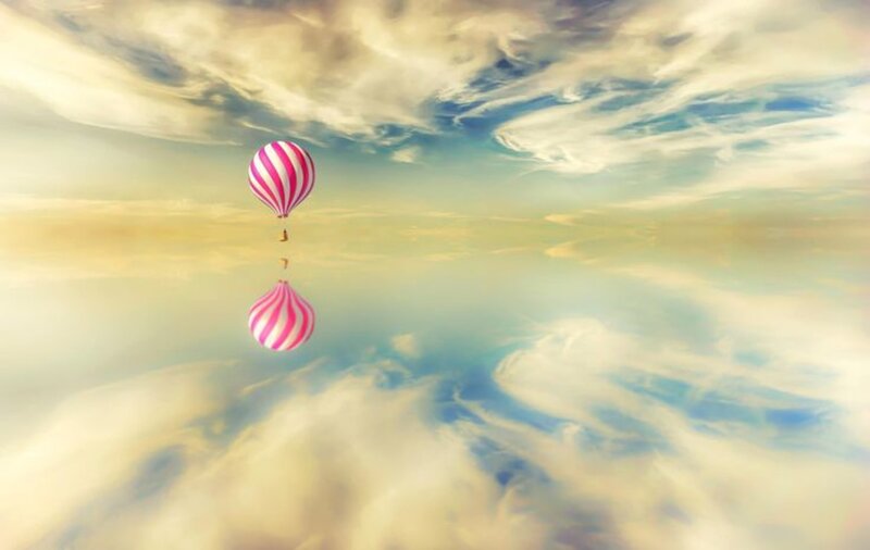 Hot Air Balloon in Sky — Pink
