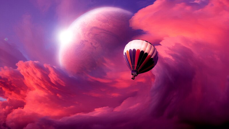 Hot Air Balloon in Sky — Purple, Dramatic