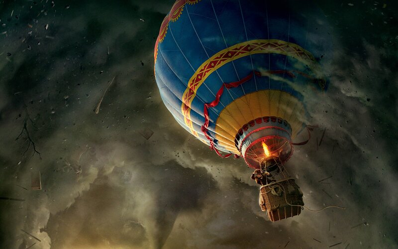 Hot Air Balloon in Storm — Blue, Dramatic, Digital Art
