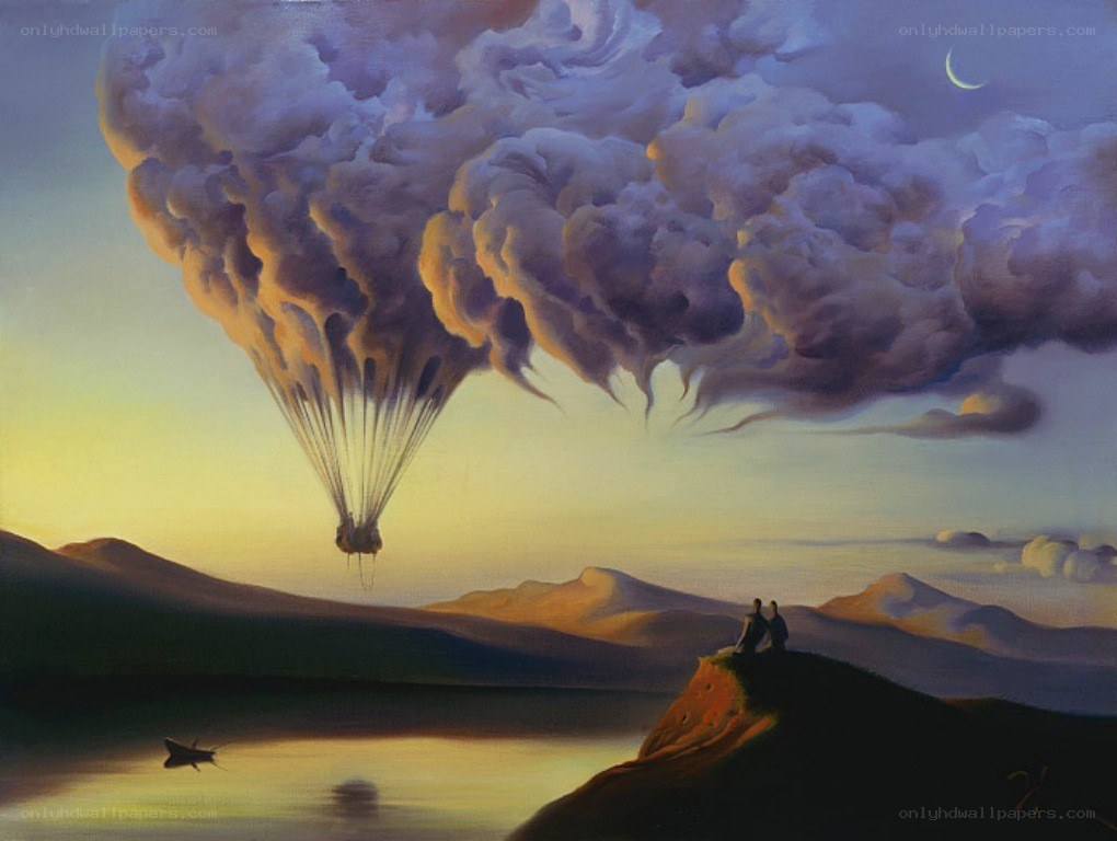 Hot air balloon over a lake
