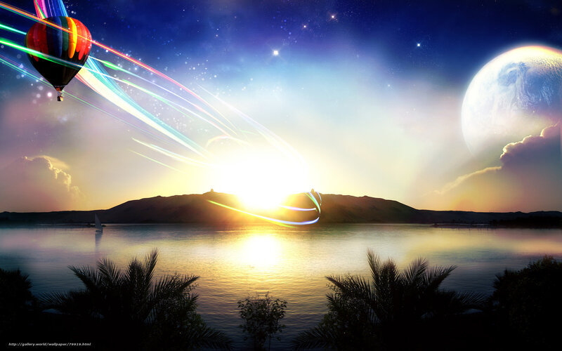 Hot air balloon over a lake