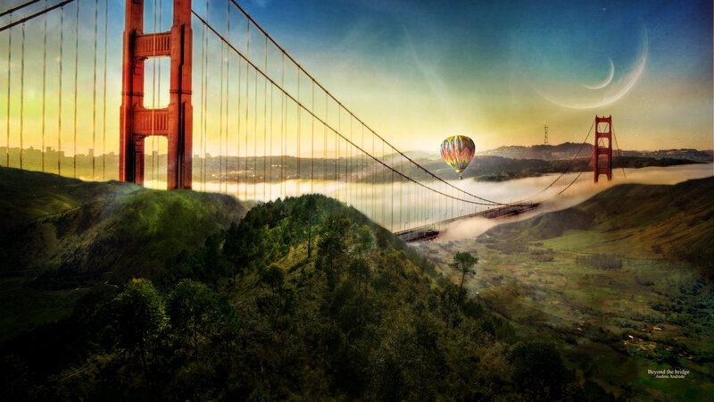 Hot Air Balloon over Bridge — Green