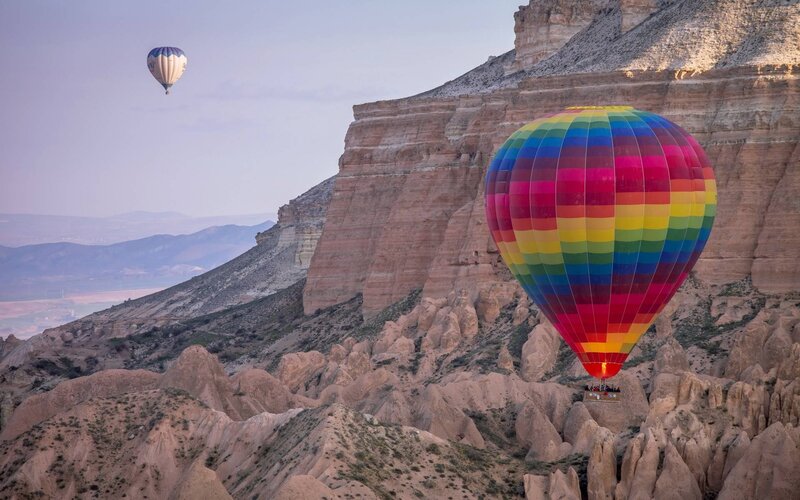 Hot Air Balloon over Canyon — Red