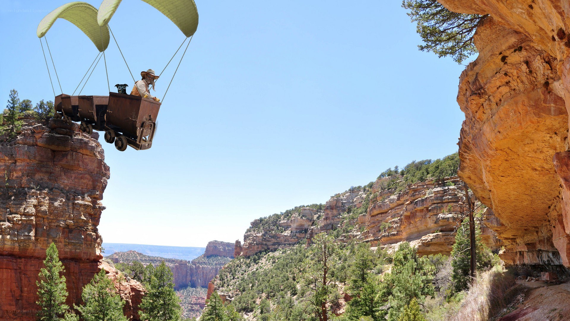 hot air balloon over canyon