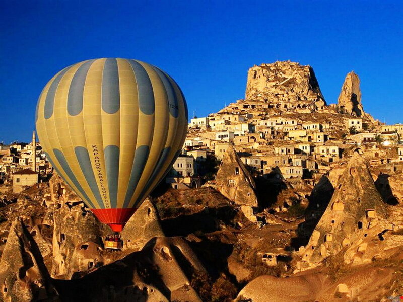 Hot Air Balloon over Cave Town