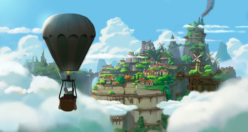 Hot Air Balloon over City — Blue