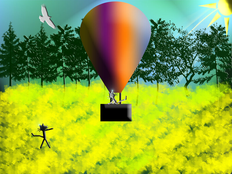 Hot Air Balloon over Field — Yellow