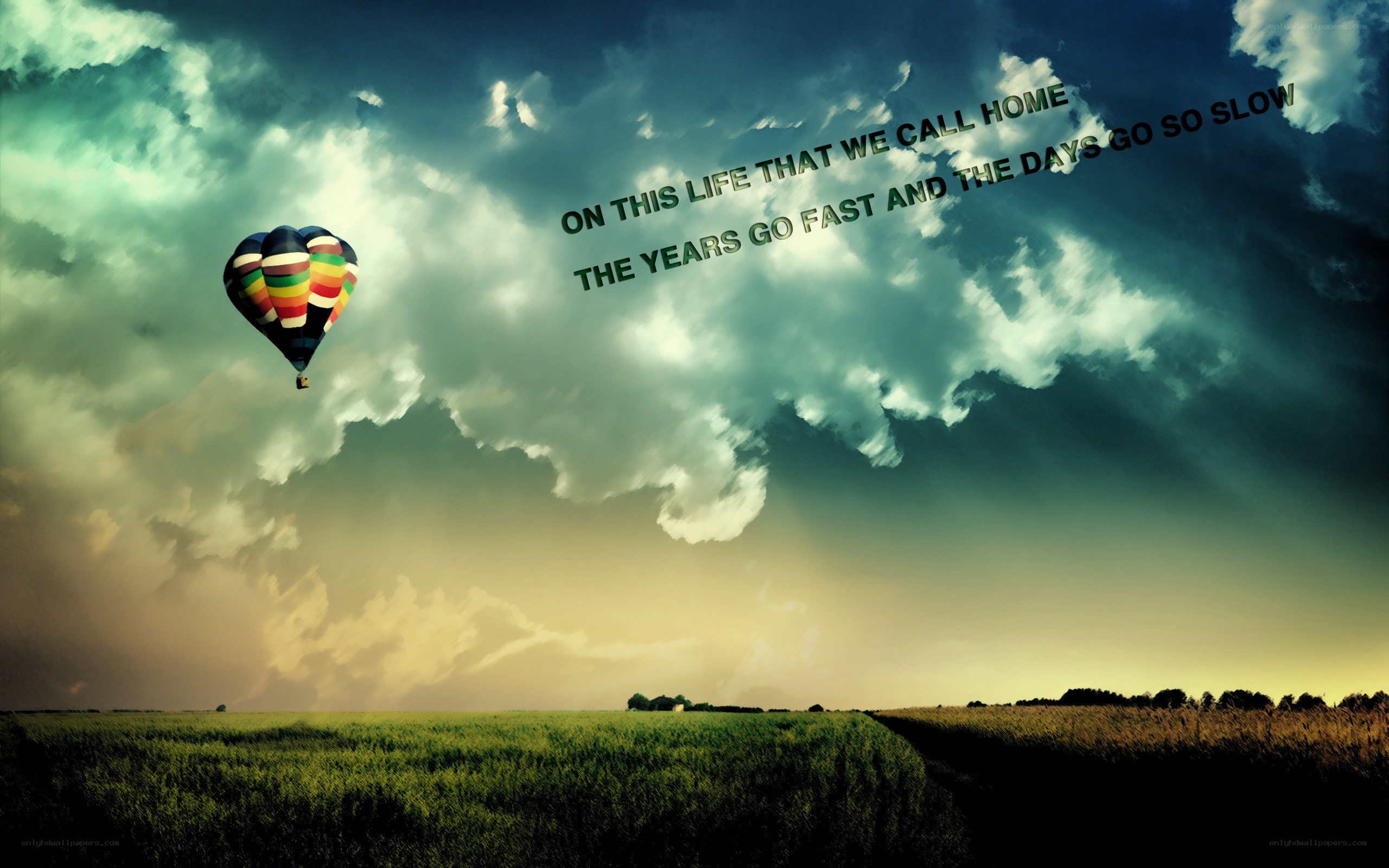 Hot air balloon over field