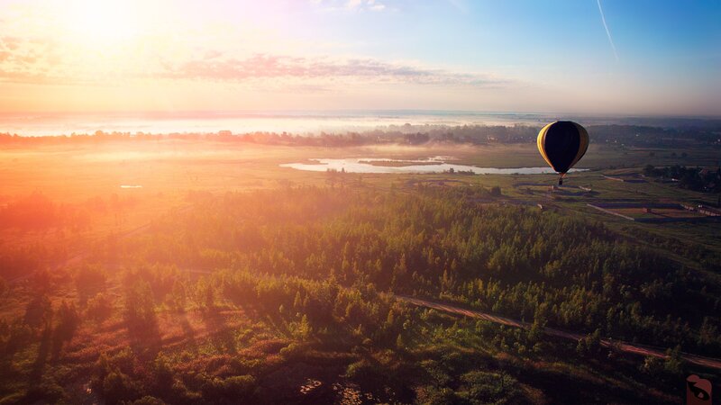 Hot Air Balloon over Forest — Orange