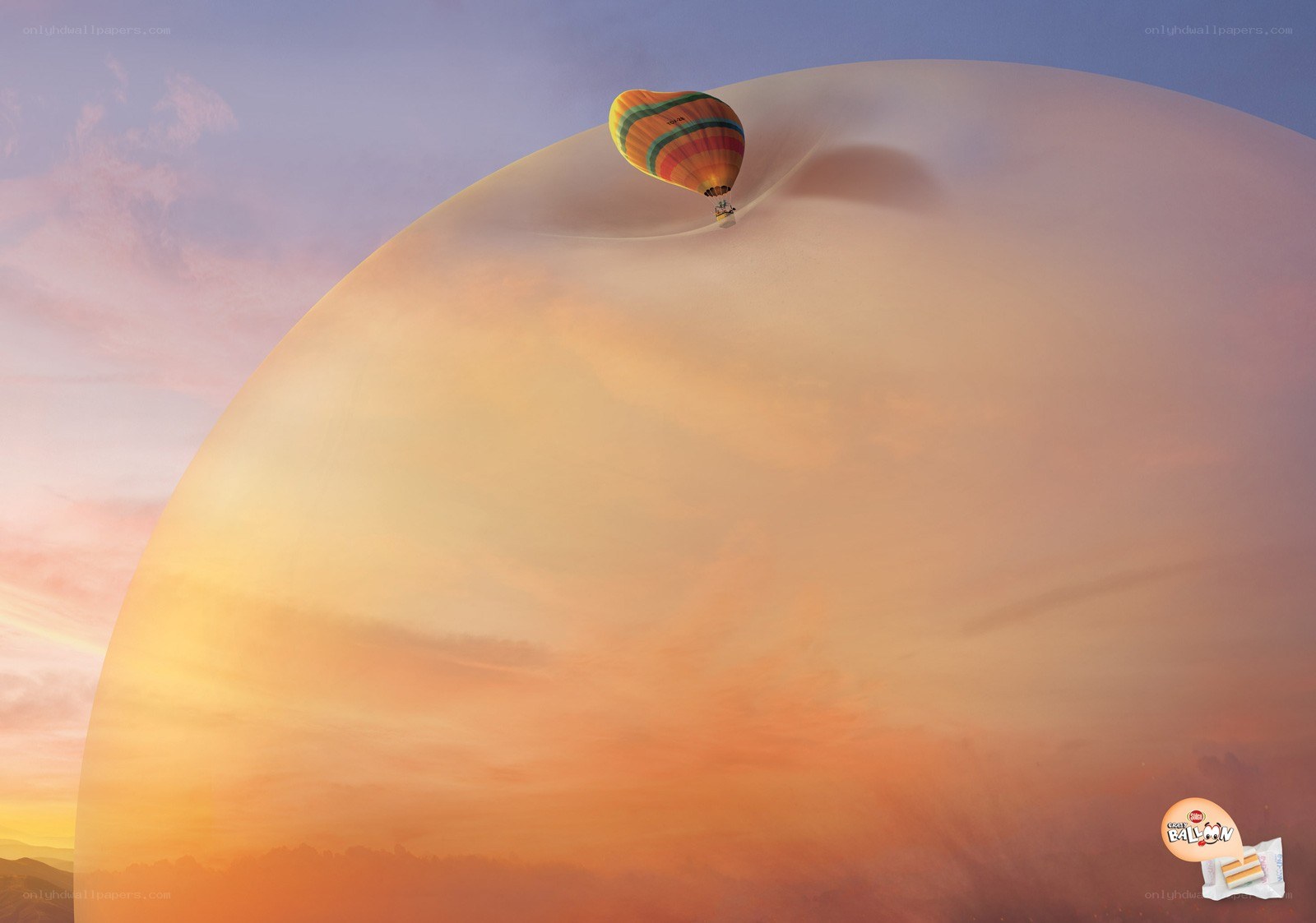 Hot air balloon over giant bubble