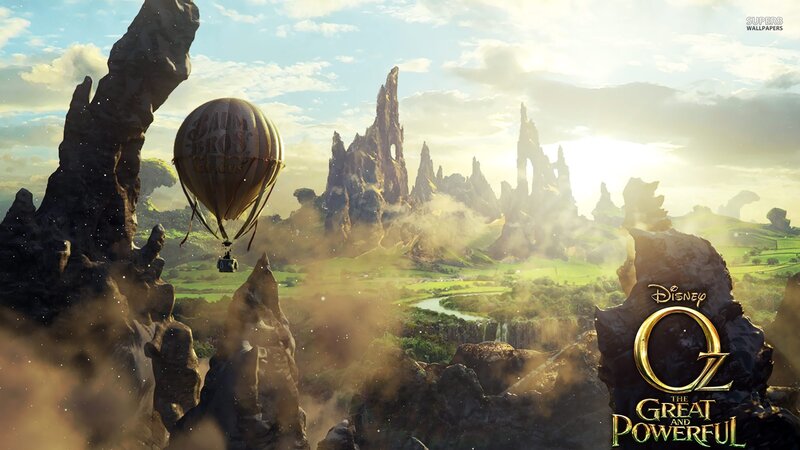 Hot Air Balloon over Landscape — Green, Dramatic