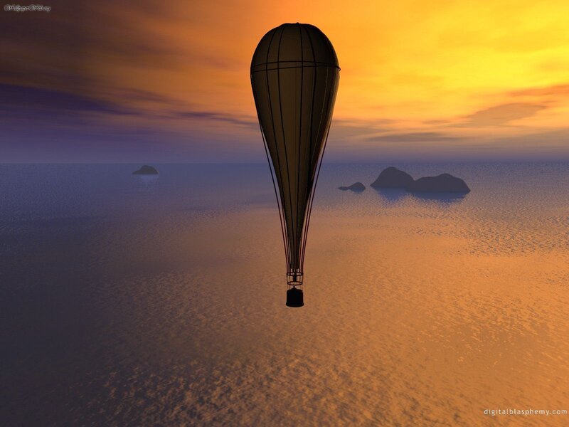 Hot Air Balloon over Ocean — Orange, Serene