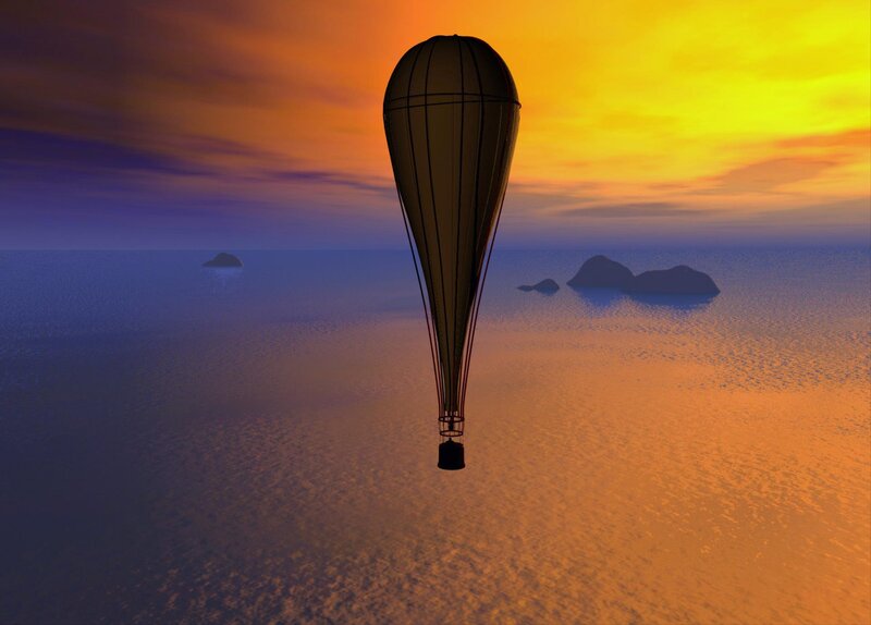 Hot Air Balloon over Ocean — Orange