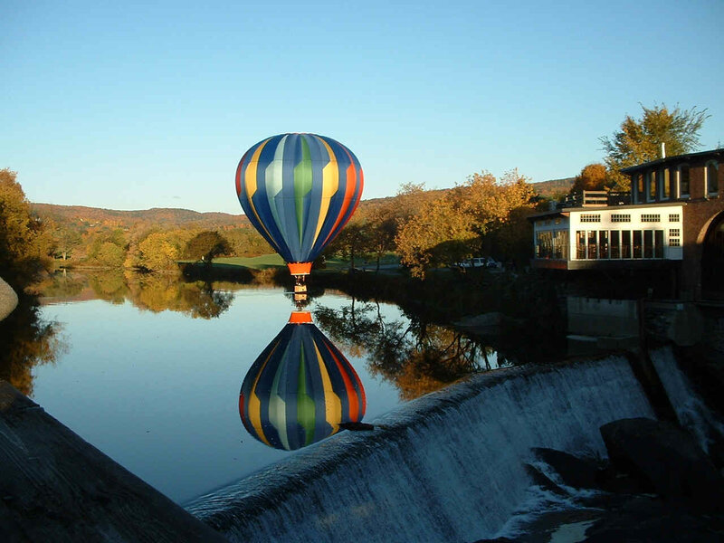 Hot Air Balloon over River — Blue