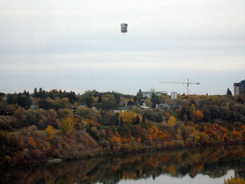 Hot Air Balloon over River — Green