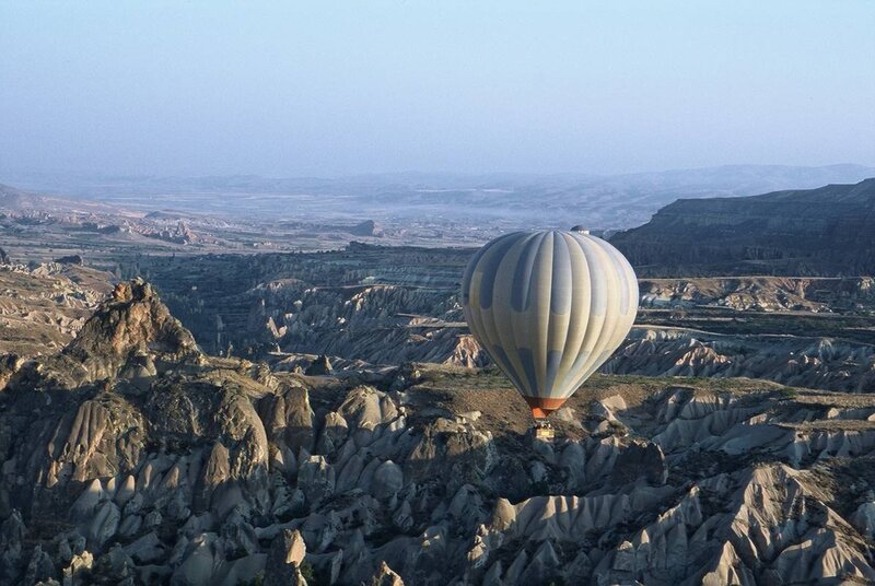 Hot Air Balloon over Rocks — Beige