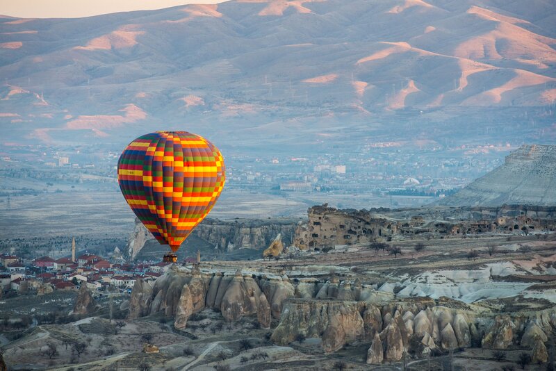 Hot Air Balloon over Rocks — Orange