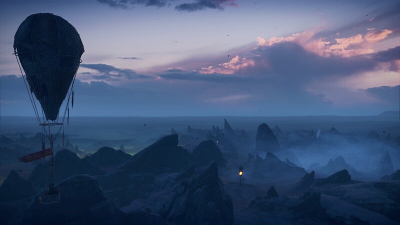 Hot Air Balloon over Rocks — Purple