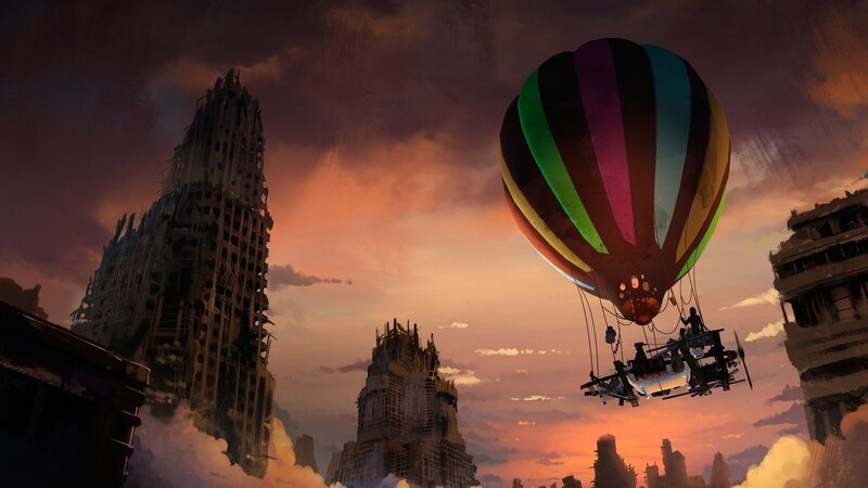 Hot Air Balloon over Ruins
