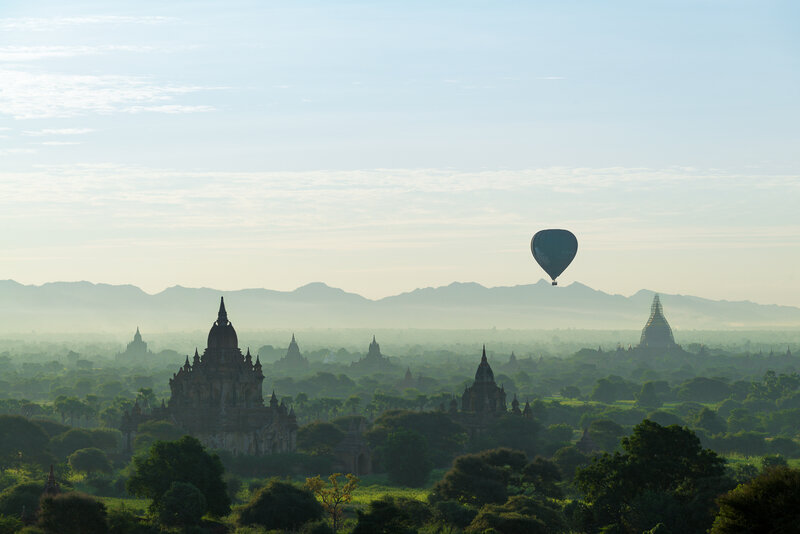 Hot Air Balloon over Temples — Green