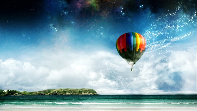 Hot air balloon over the sea