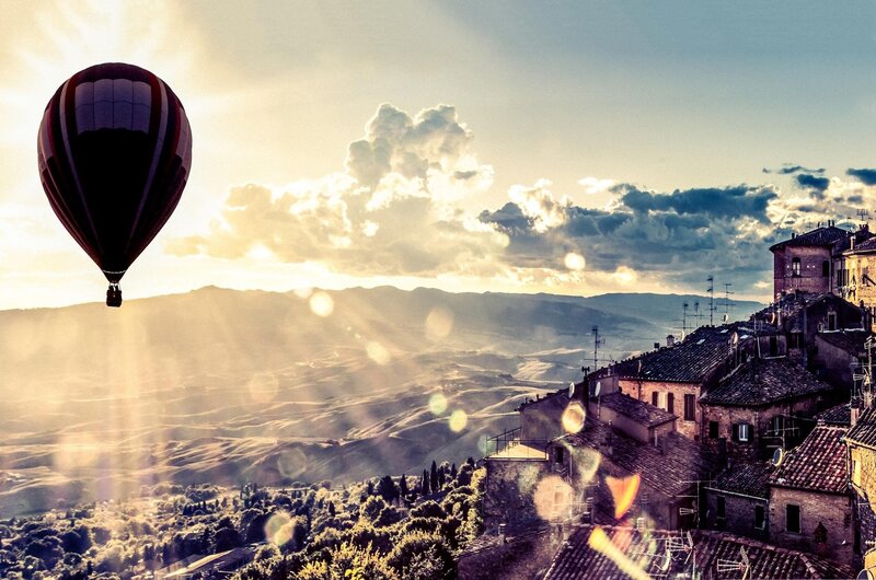 Hot Air Balloon over Town — Gold