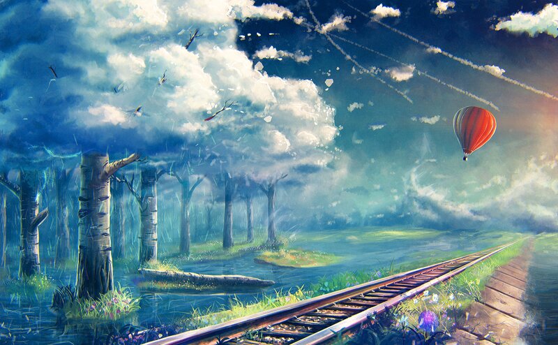 Hot Air Balloon over Tracks