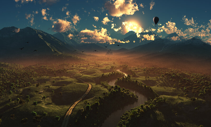 Hot Air Balloon over Valley