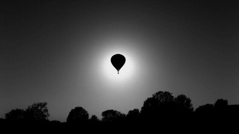 Hot Air Balloon Silhouette — Black, Dramatic, Sunset