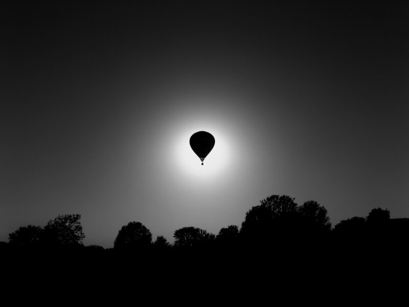 Hot Air Balloon Silhouette — Black, Serene, Night