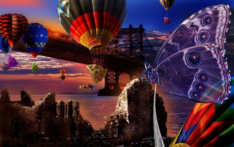 Hot Air Balloons and Butterfly
