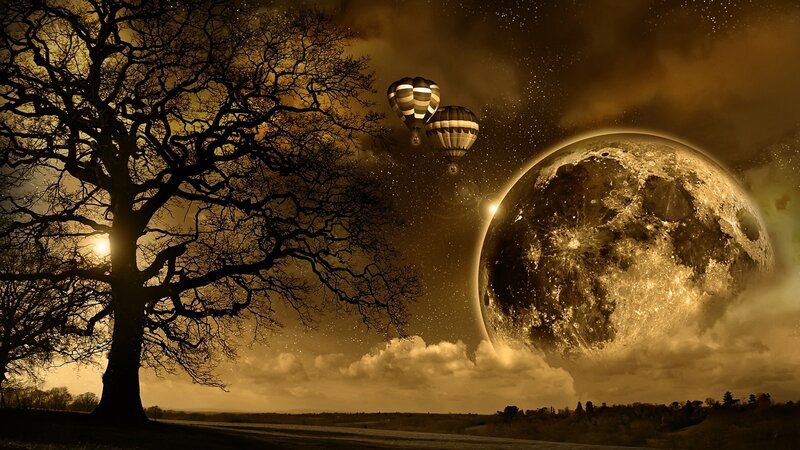Hot Air Balloons and Moon — Brown