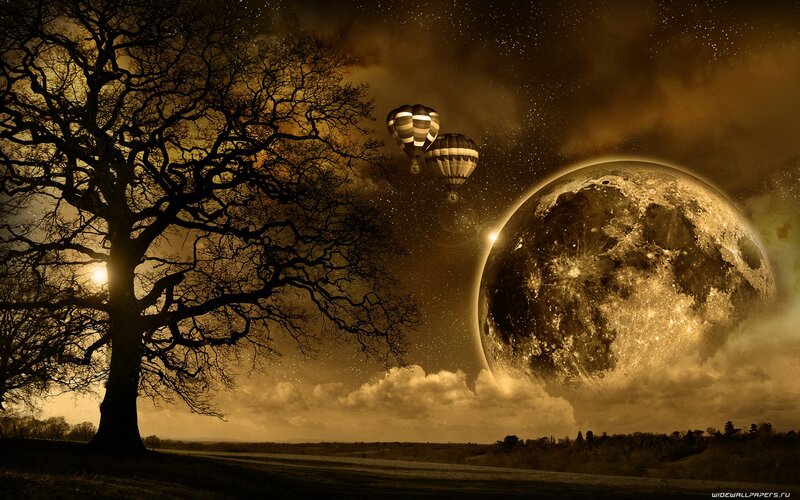 Hot Air Balloons and Moon — Dramatic