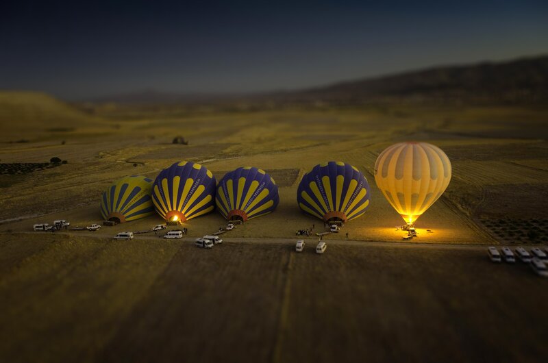 Hot Air Balloons at Dawn — Yellow