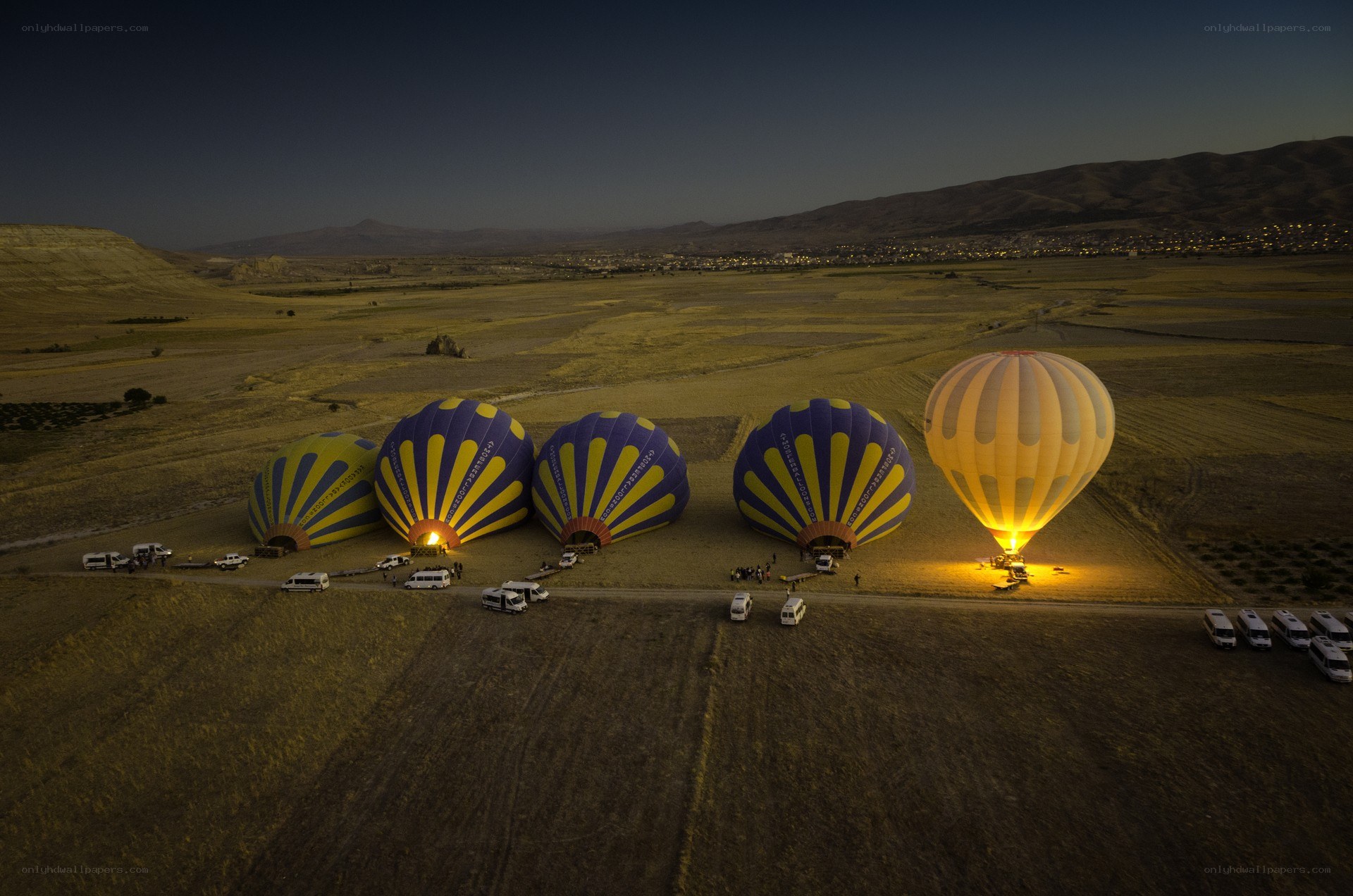 Hot air balloons at dawn
