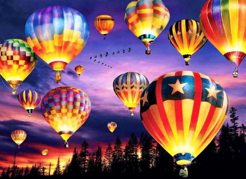 Hot Air Balloons at Dusk — Purple, Dramatic, Sunset