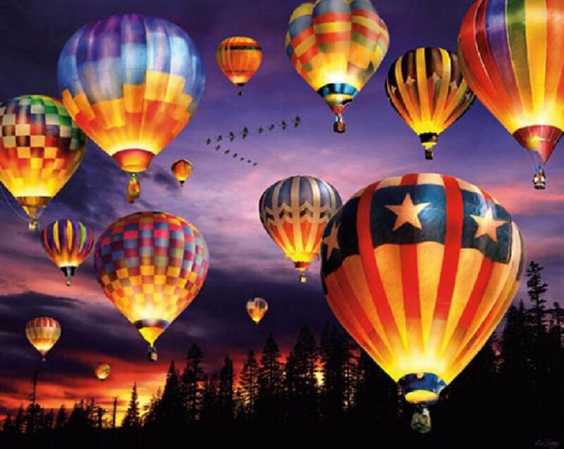 Hot Air Balloons at Dusk — Purple