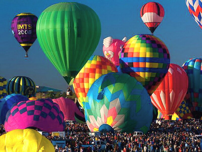 Hot Air Balloons at Festival — Green, Festive