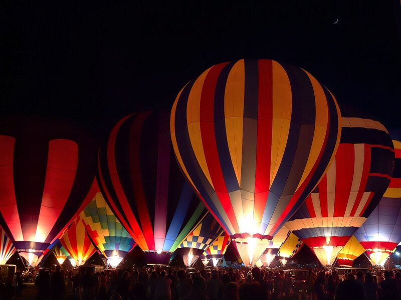 Hot Air Balloons at Night — Black, Dramatic, Photograph, Crowd