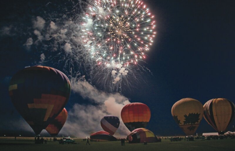 Hot Air Balloons at Night — Black, Festive