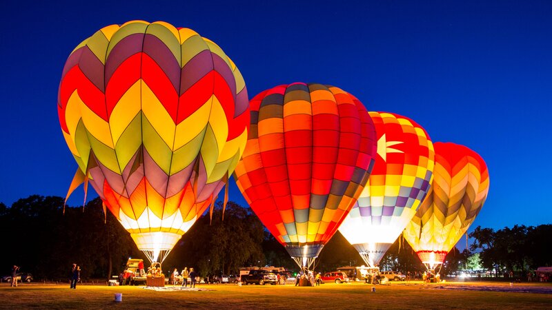 Hot Air Balloons at Night — Blue, Dramatic, Photograph