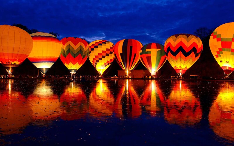 Hot Air Balloons at Night — Blue, Dramatic