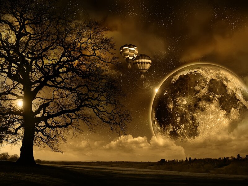 Hot Air Balloons at Night — Brown