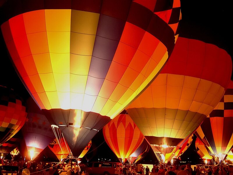 Hot Air Balloons at Night — Red, Festive