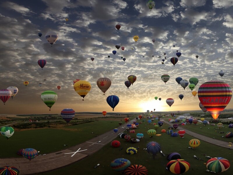 Hot air balloons at sunrise