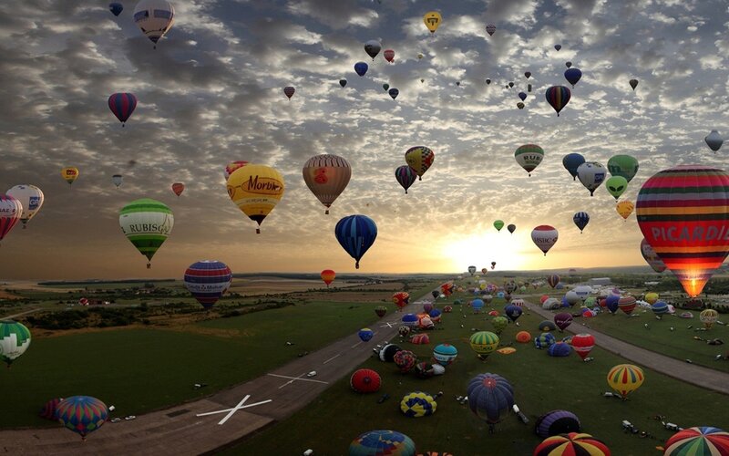Hot air balloons at sunrise