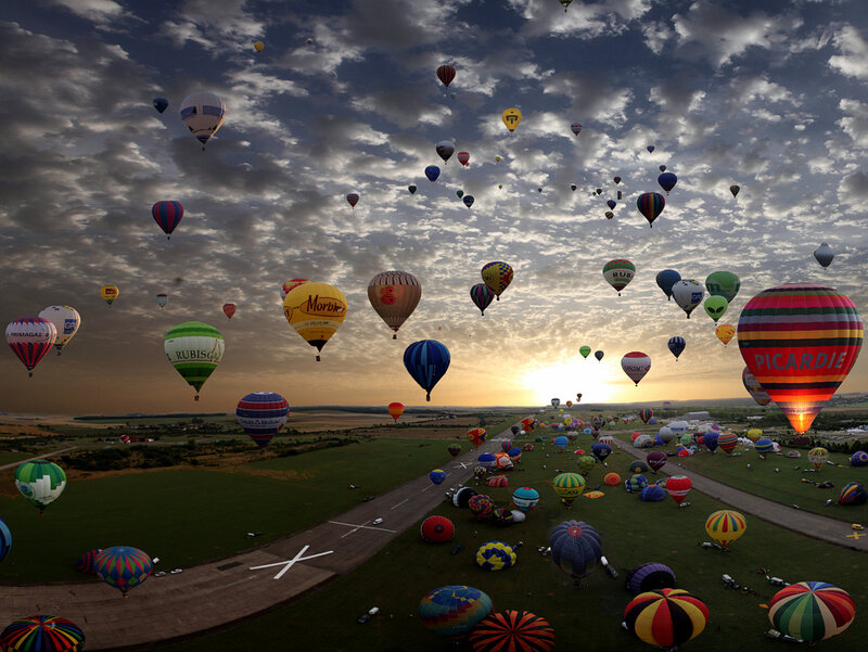 Hot Air Balloons at Sunrise — Blue, Dramatic, Photograph