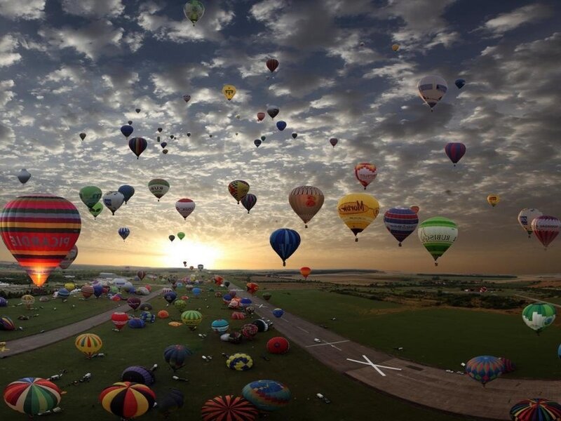 Hot Air Balloons at Sunrise — Blue, Dramatic