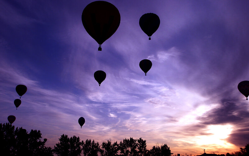 Hot air balloons at sunset