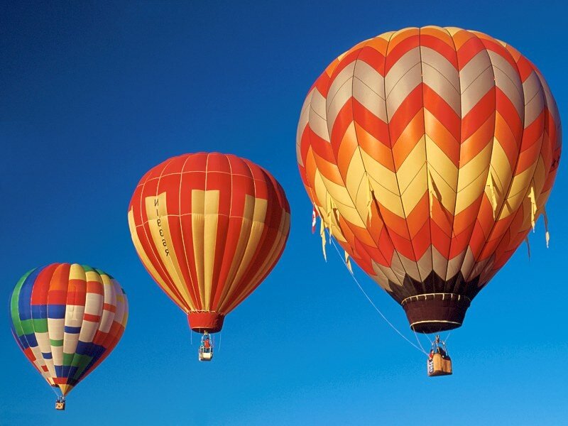 Hot Air Balloons — Blue, Serene, Morning, Photograph, Sky, Baskets